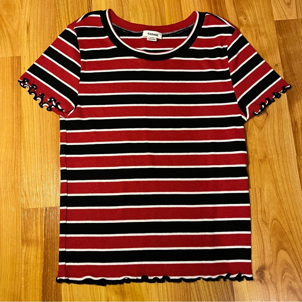 NWOT GARAGE | Striped Lettuce Edge Top